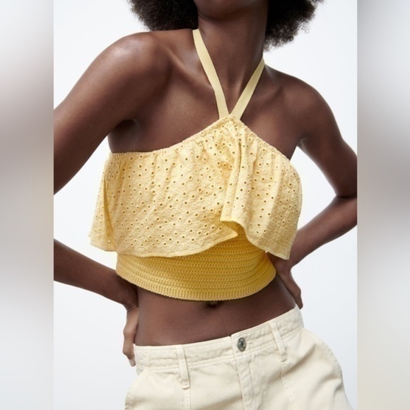 Zara embroidered eyelet knit top 4331 129 - Picture 2 of 8